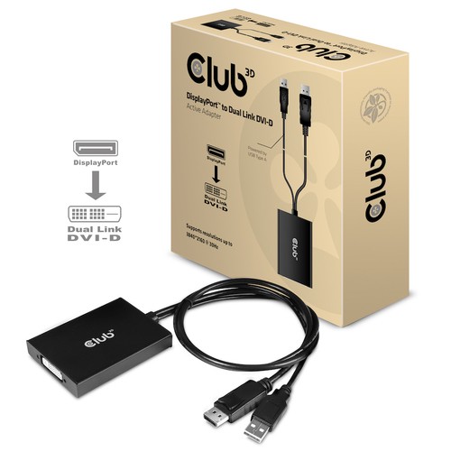 CLUB3D DISPLAYPORT TO DUAL LINK DVI-I DUAL LINK ACTIVE ADAPTER MAX RES 4K30HZ