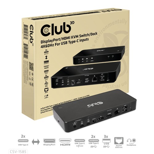 CLUB3D SWITCH-DOCK KVM DISPLAYPORT, HDMI 4K60HZ PER INGRESSI USB TYPE-C INPUT