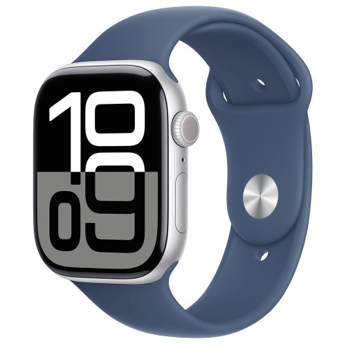 APPLE WATCH SERIES 10 GPS 46MM SILVER ALUMINIUM CASE WITH DENIM SPORT BAND - S/M