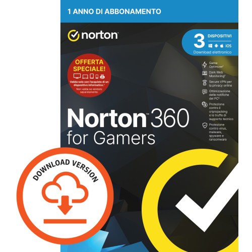 NORTON 360 FOR GAMERS 50GB IT 1 USER 3 DEVICE 1Y ATTACH VECCHIO CODICE 21416227