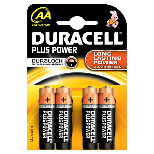 DURACELL PILE ALCALINE AA 1,5V NON RICARICABILI PLUS POWER CONFEZIONE DA 4 PILE